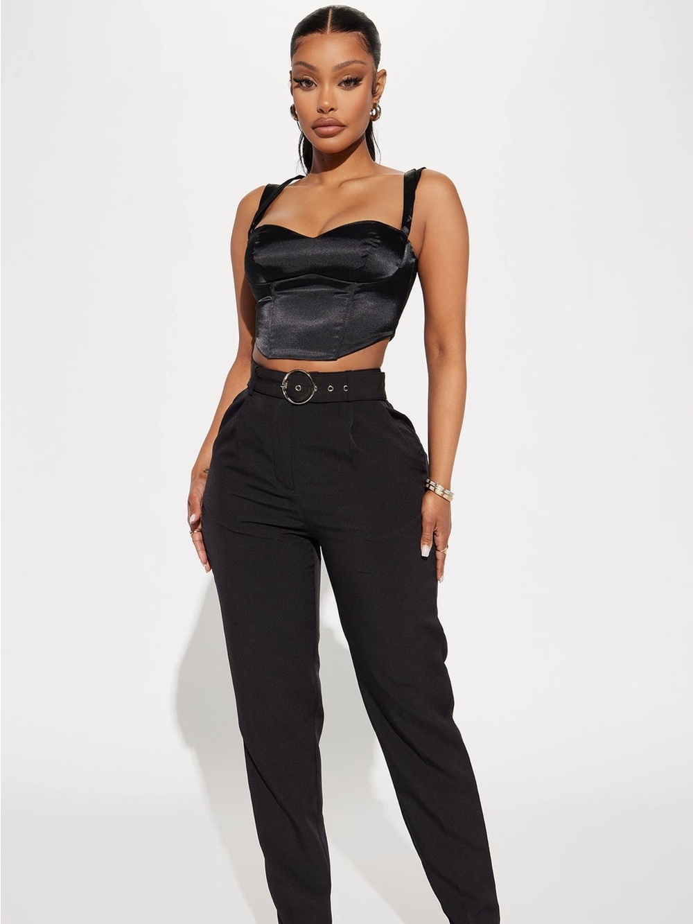 Haute Monde Black High-Waist Tailored Trousers with Belt